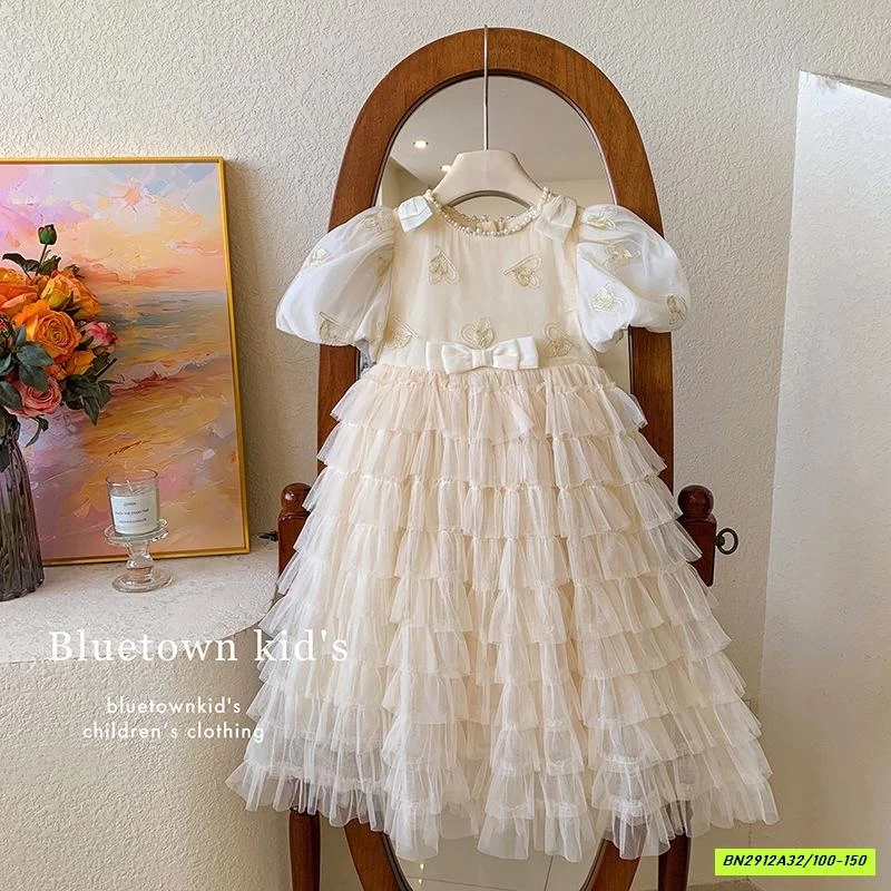 ĐẦM CÔNG CHÚA VOAN TAY BỒNG KEM