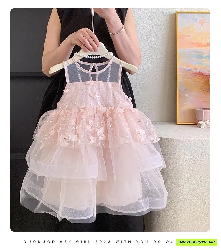 ĐẦM CÔNG CHÚA HỒNG GẮN HOA 3D BLUETOWN