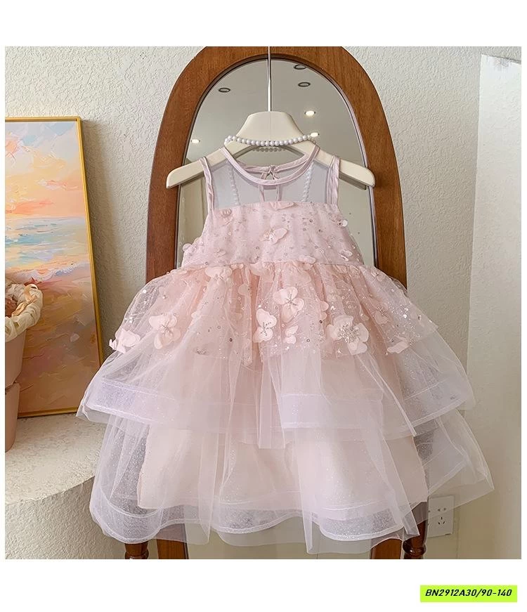 ĐẦM CÔNG CHÚA HỒNG GẮN HOA 3D BLUETOWN