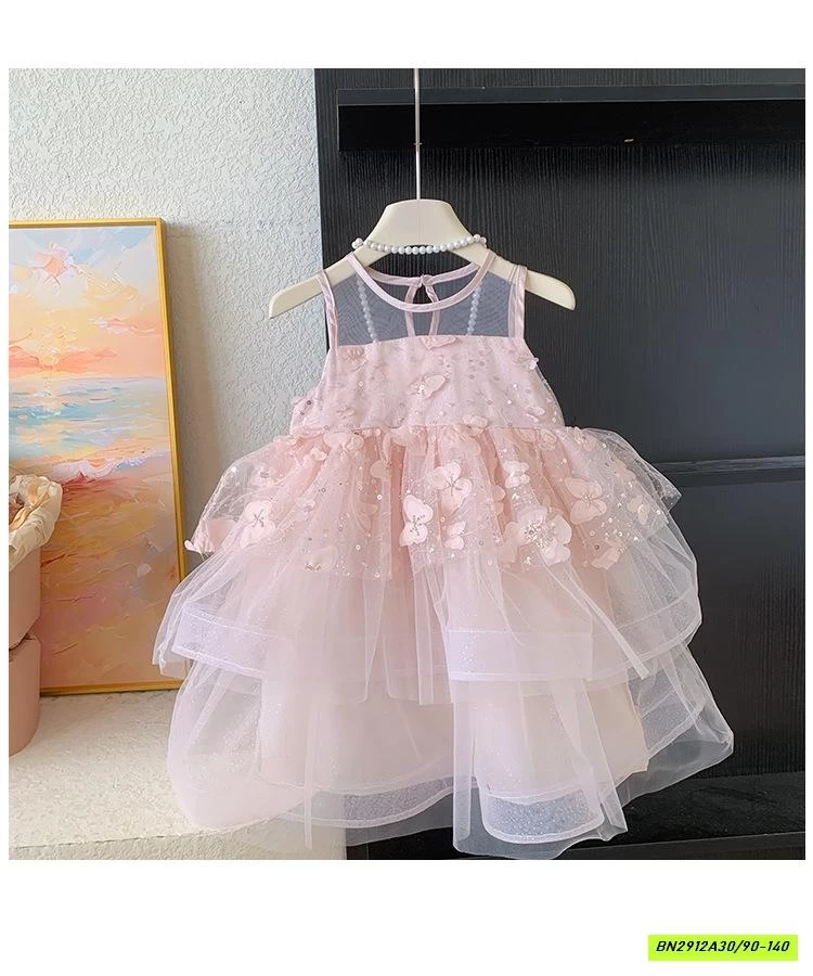 ĐẦM CÔNG CHÚA HỒNG GẮN HOA 3D BLUETOWN