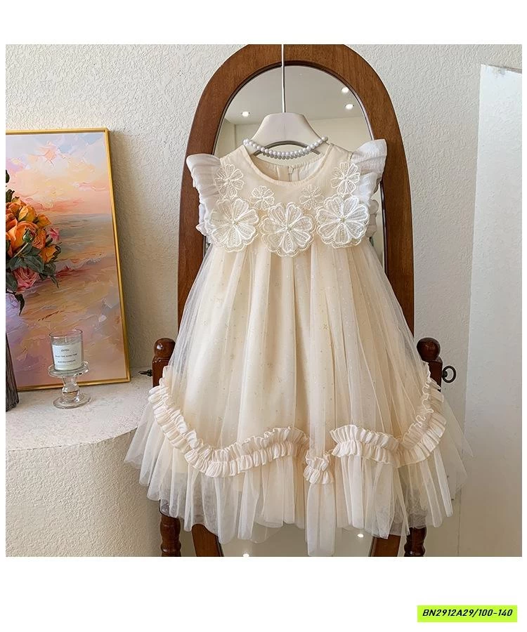 ĐẦM VOAN GẮN HOA 3D BLUETOWN