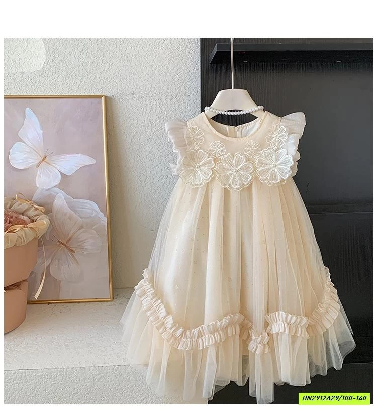 ĐẦM VOAN GẮN HOA 3D BLUETOWN