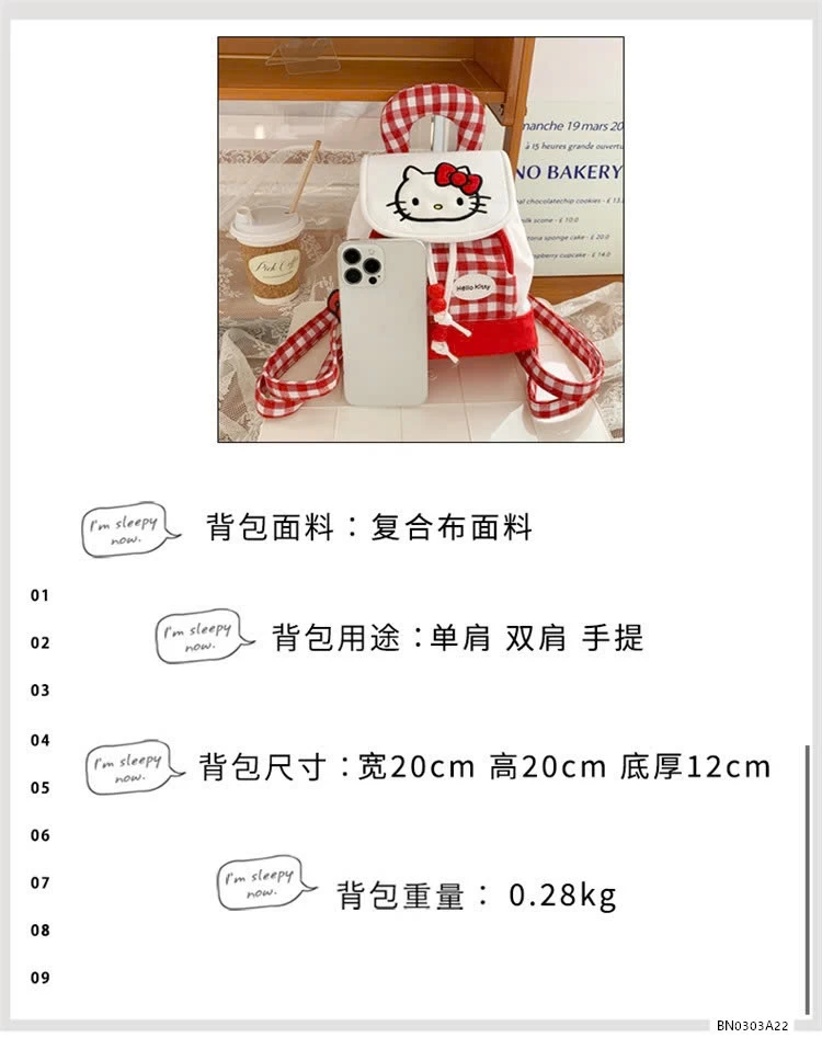 BALO KITTY CARO ĐỎ