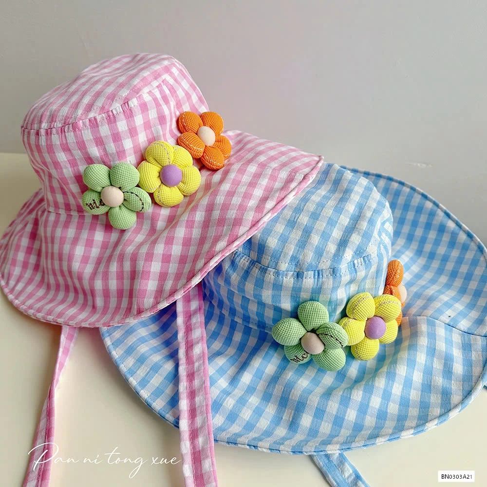 MŨ BÈO CARO GẮN HOA