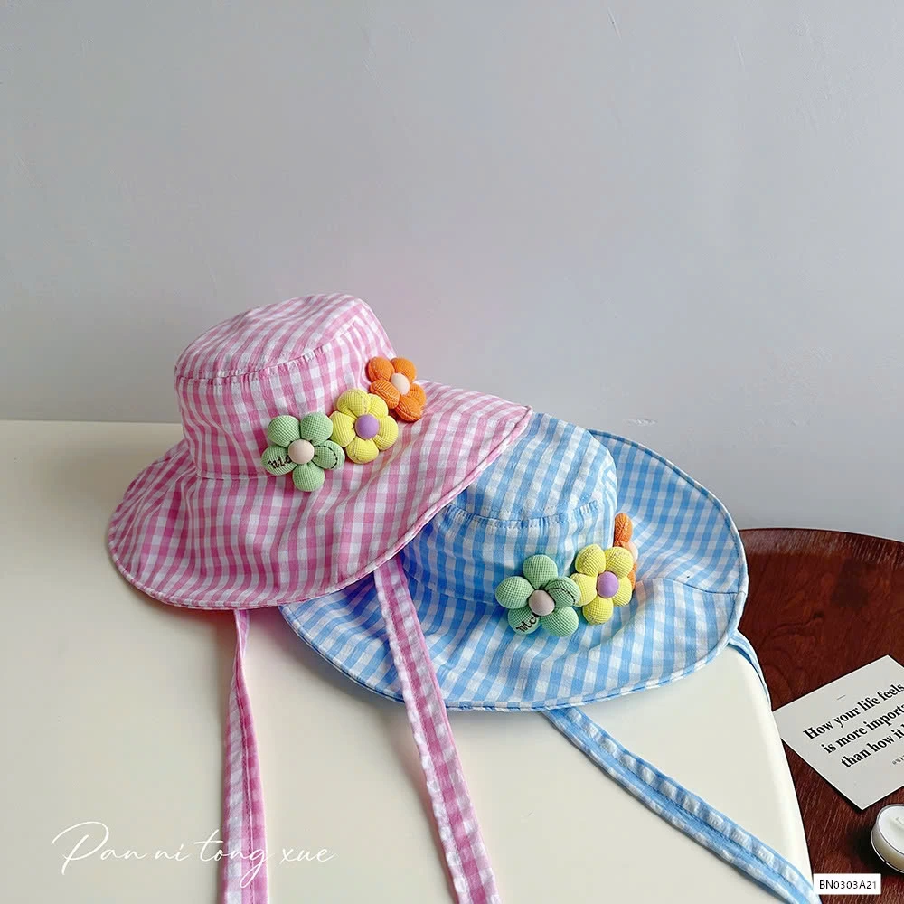 MŨ BÈO CARO GẮN HOA