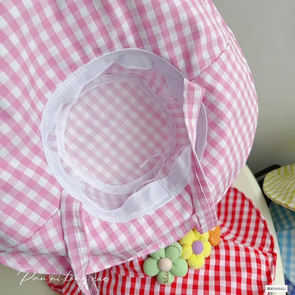 MŨ BÈO CARO GẮN HOA