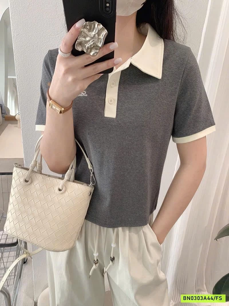 ÁO POLO THÊU CHỮ CROPTOP