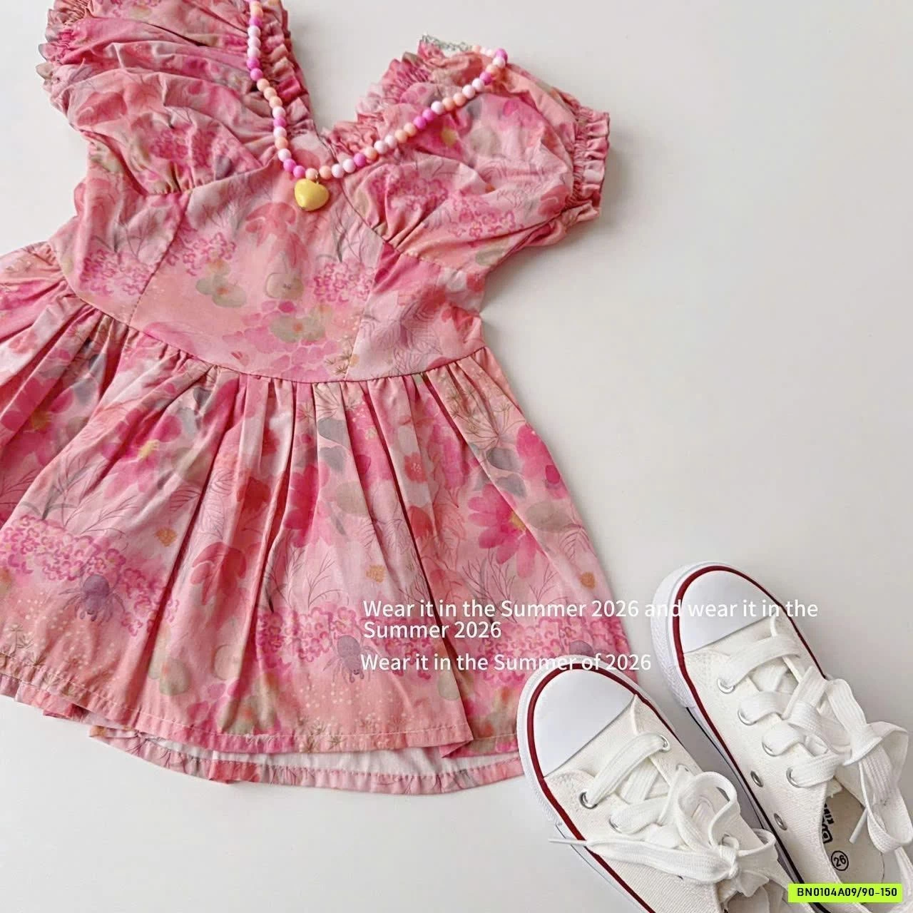 ĐẦM HOA HỒNG TAY BỒNG T&QKIDS