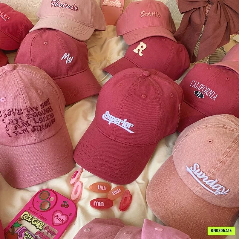 MŨ KẾT HỒNG THÊU CHỮ