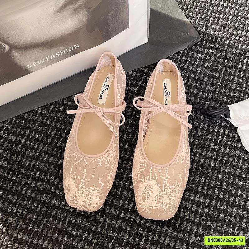 GIÀY BÚP BÊ LƯỚI THÊU HOA