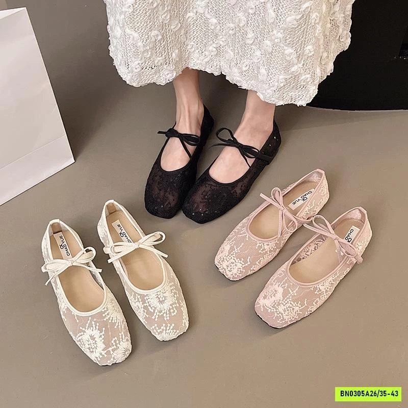 GIÀY BÚP BÊ LƯỚI THÊU HOA