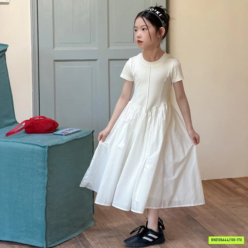 ĐẦM COTTON PHỐI CHÂN VOAN TRẮNG 26C010 AMBB