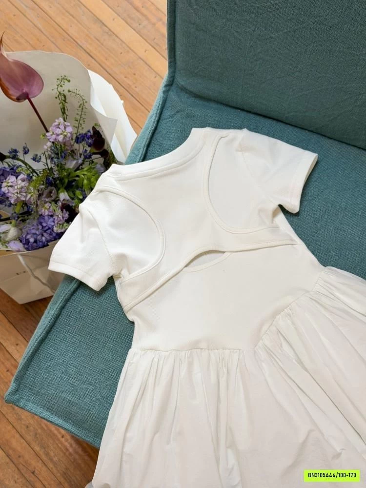 ĐẦM COTTON PHỐI CHÂN VOAN TRẮNG 26C010 AMBB