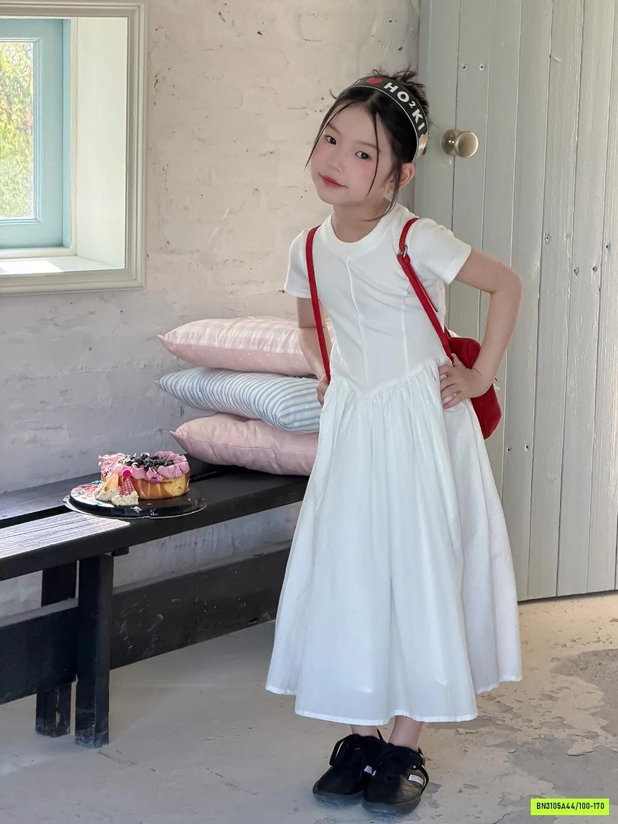 ĐẦM COTTON PHỐI CHÂN VOAN TRẮNG 26C010 AMBB