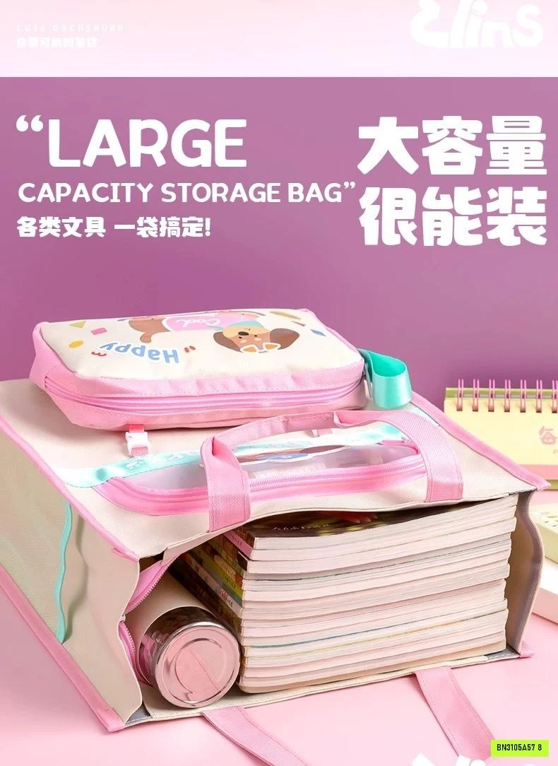 TÚI HỌC THÊM CÚN CƯNG KÈM HỘP BÚT