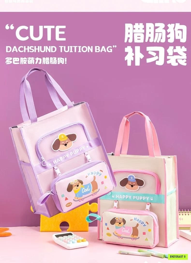 TÚI HỌC THÊM CÚN CƯNG KÈM HỘP BÚT