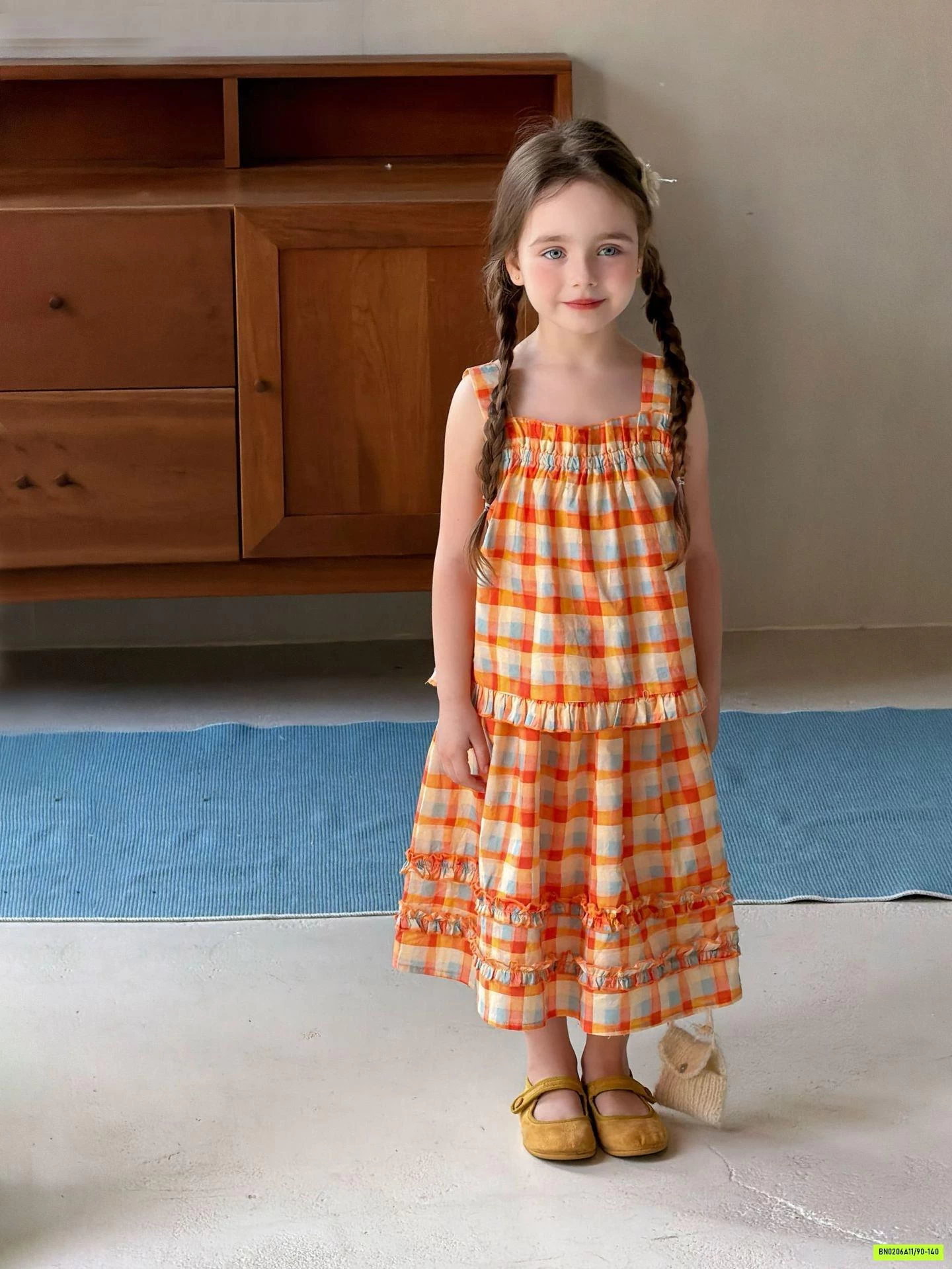 SÉT VÁY 2 DÂY CARO CAM VIỀN BÈO