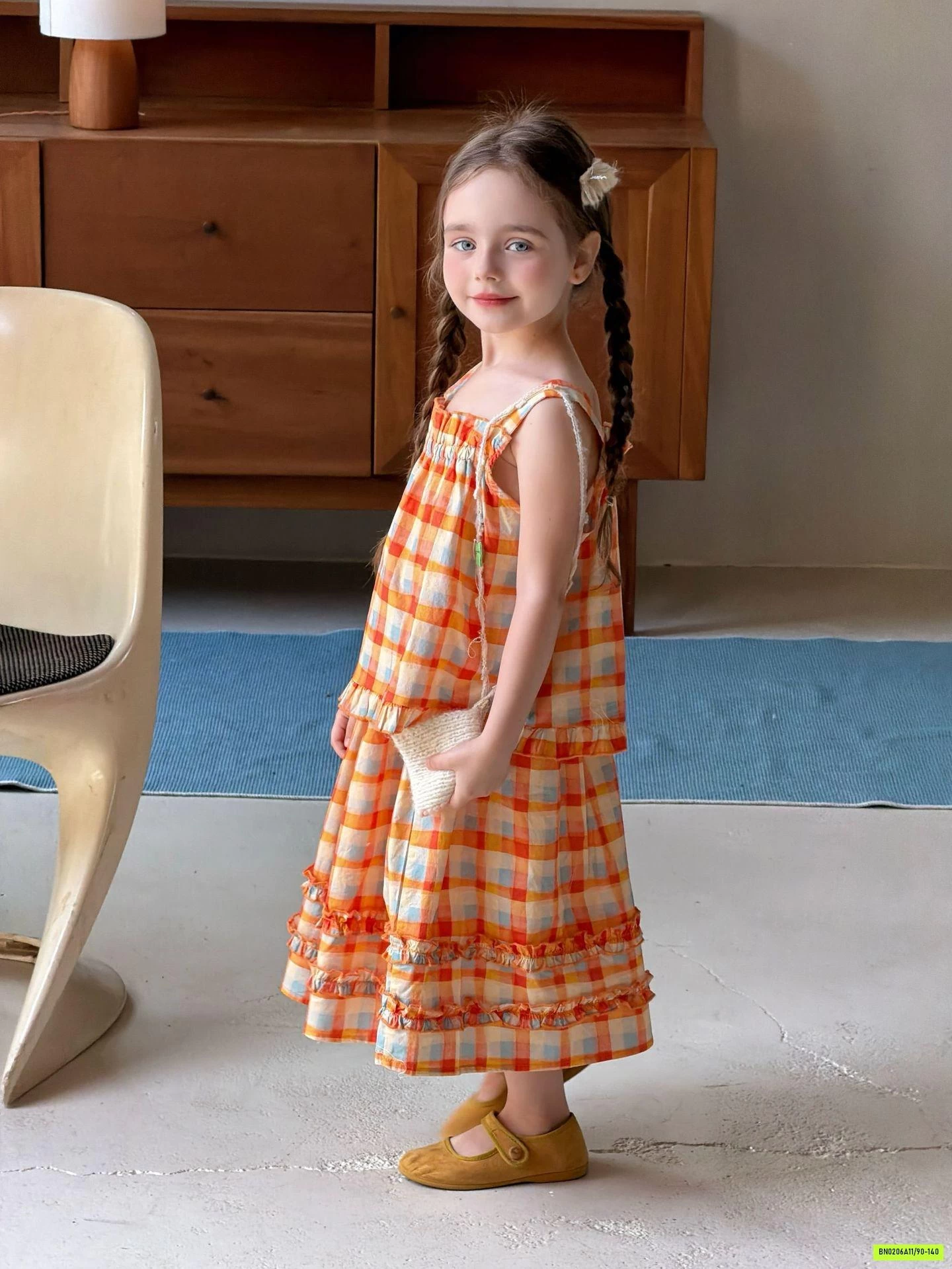 SÉT VÁY 2 DÂY CARO CAM VIỀN BÈO