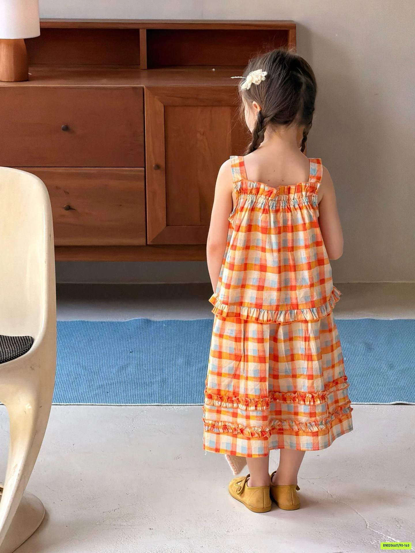 SÉT VÁY 2 DÂY CARO CAM VIỀN BÈO