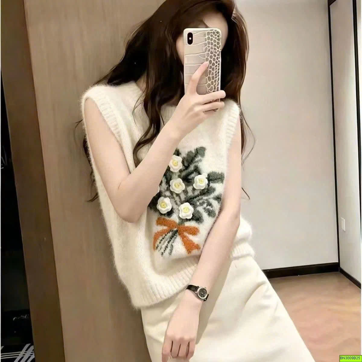 ÁO GILE LEN HOA NỔI 3D