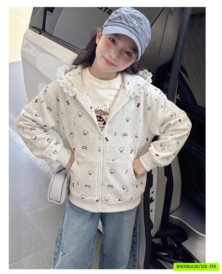 KHOÁC COTTON KITTY VIỀN REN MŨ
