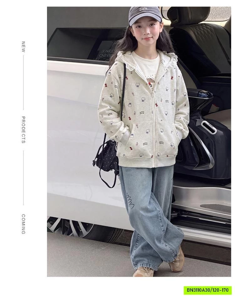 KHOÁC COTTON KITTY VIỀN REN MŨ