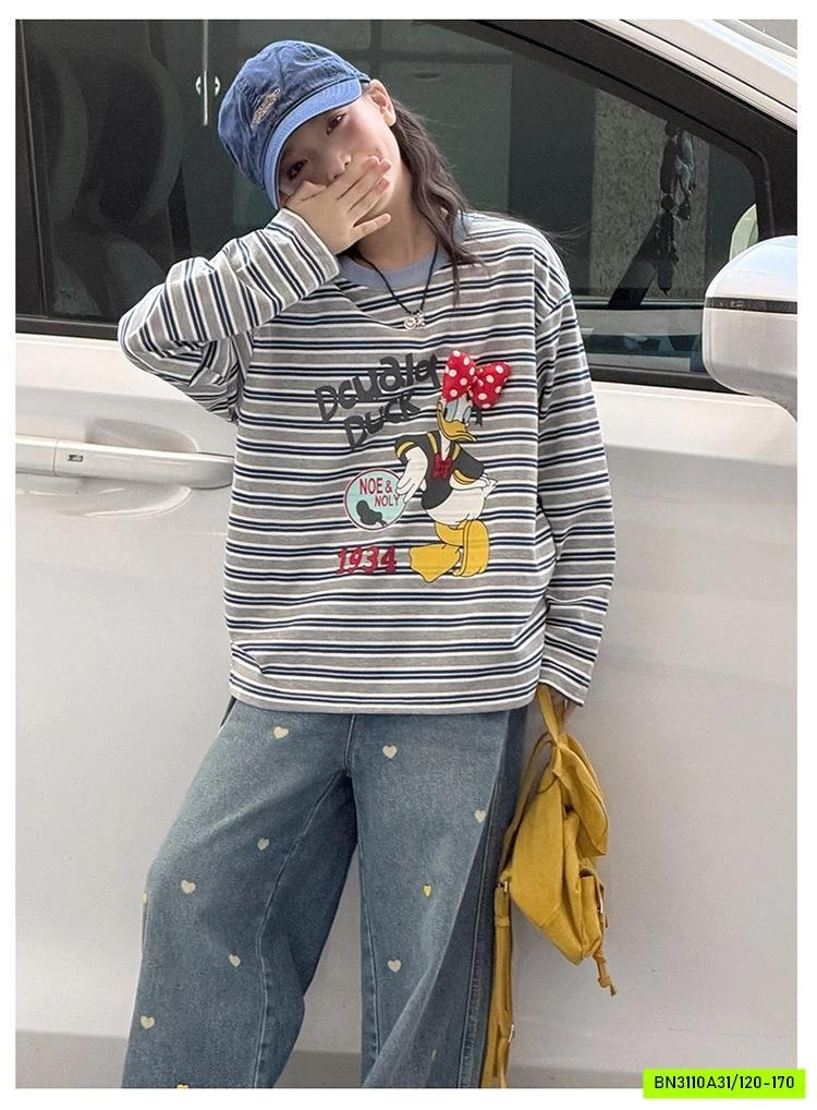 ÁO THUN DONAL KẺ MIX JEANS TRÁI TIM