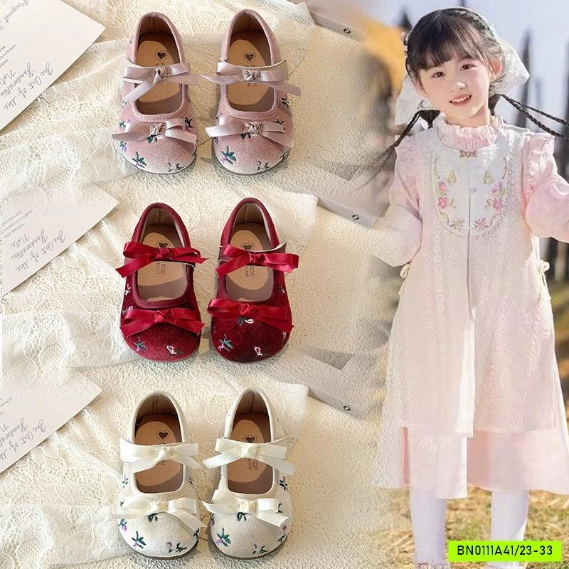 GIÀY BÚP BÊ NHUNG THÊU HOA GẮN NƠ