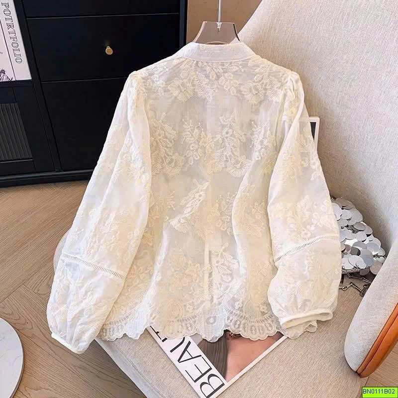 ÁO SƠ MI REN THÊU CỔ TÀU