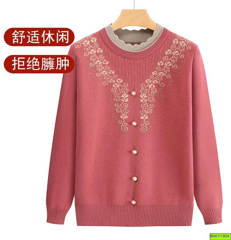 ÁO LEN THÊU HOA ĐÍNH CÚC NGỌC NỮ TRUNG NIÊN