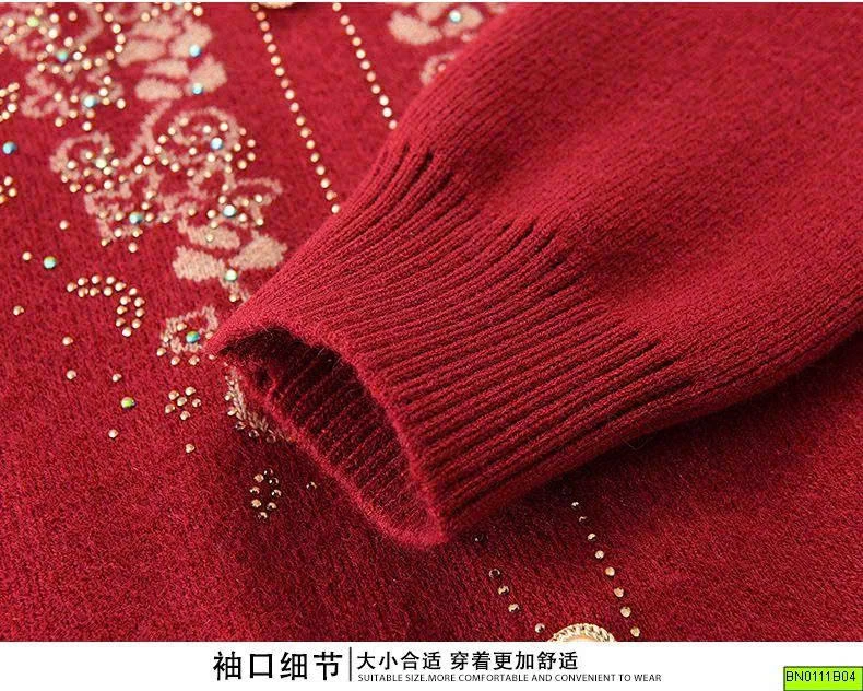 ÁO LEN THÊU HOA ĐÍNH CÚC NGỌC NỮ TRUNG NIÊN