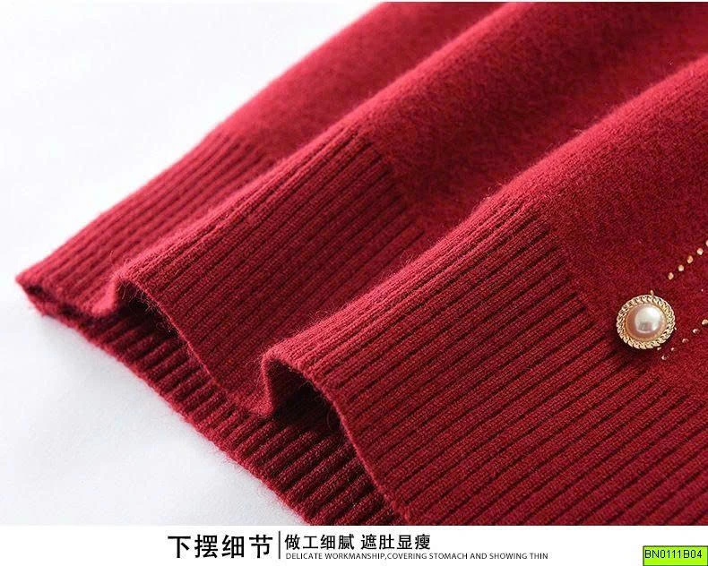 ÁO LEN THÊU HOA ĐÍNH CÚC NGỌC NỮ TRUNG NIÊN