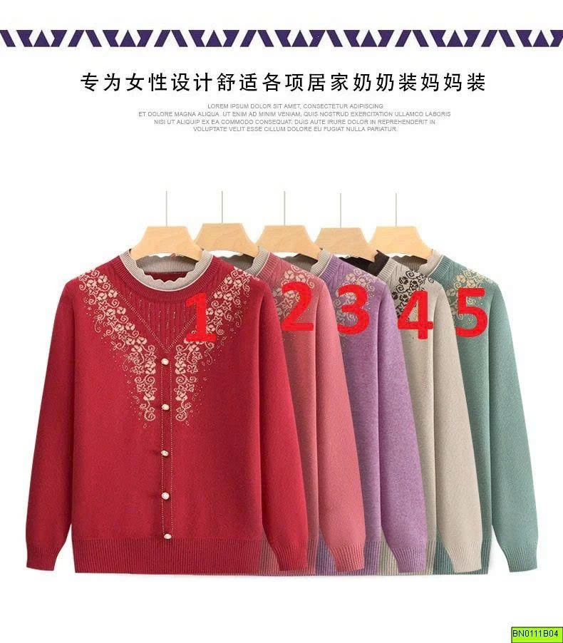 ÁO LEN THÊU HOA ĐÍNH CÚC NGỌC NỮ TRUNG NIÊN