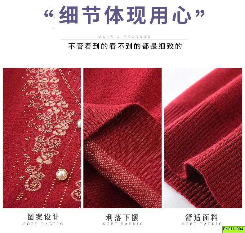 ÁO LEN THÊU HOA ĐÍNH CÚC NGỌC NỮ TRUNG NIÊN