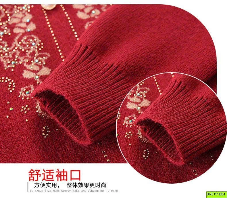 ÁO LEN THÊU HOA ĐÍNH CÚC NGỌC NỮ TRUNG NIÊN