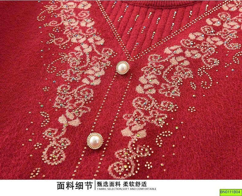 ÁO LEN THÊU HOA ĐÍNH CÚC NGỌC NỮ TRUNG NIÊN