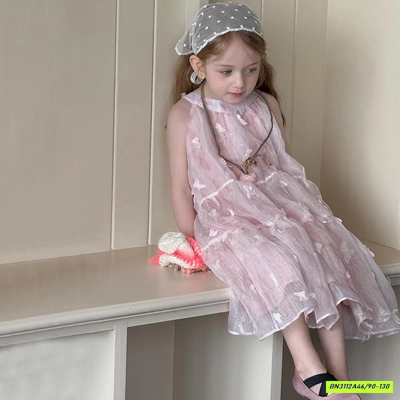 ĐẦM VOAN CỔ YẾM HỒNG GẮN BƯỚM AMUHOU