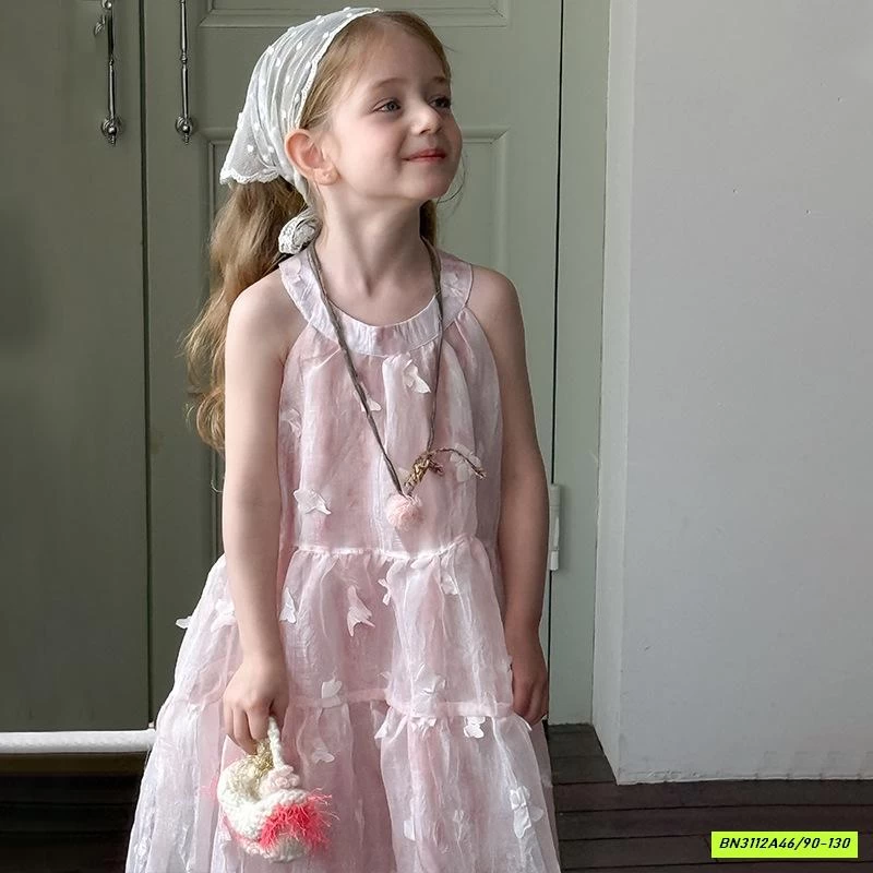 ĐẦM VOAN CỔ YẾM HỒNG GẮN BƯỚM AMUHOU