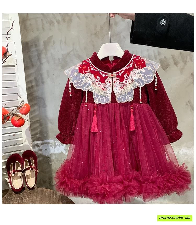 ĐẦM NHUNG ĐỎ LÓT LÔNG BLUETOWN