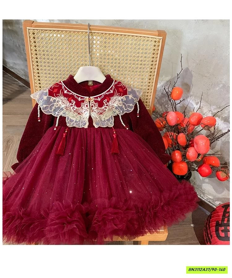 ĐẦM NHUNG ĐỎ LÓT LÔNG BLUETOWN