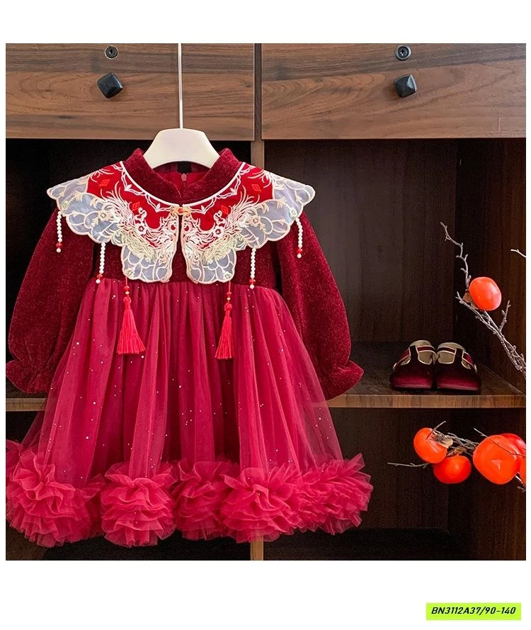 ĐẦM NHUNG ĐỎ LÓT LÔNG BLUETOWN