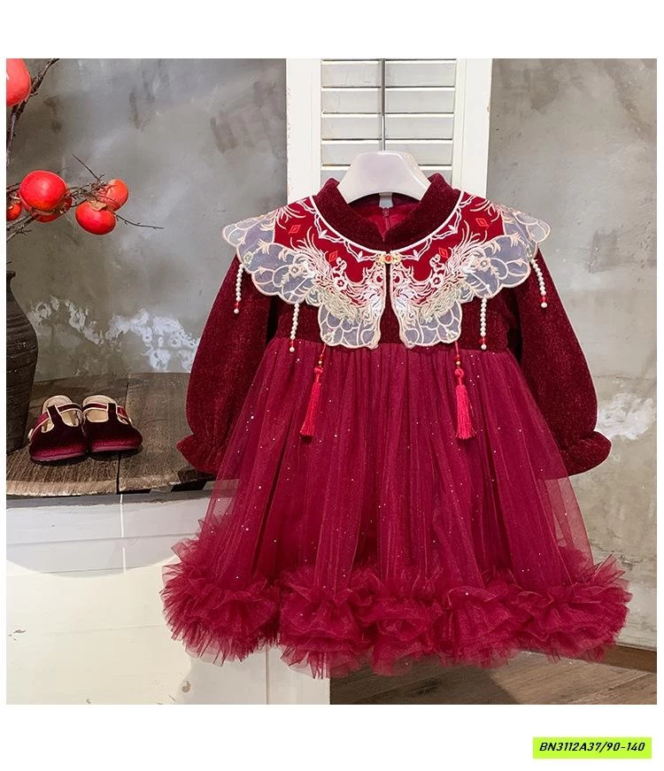 ĐẦM NHUNG ĐỎ LÓT LÔNG BLUETOWN