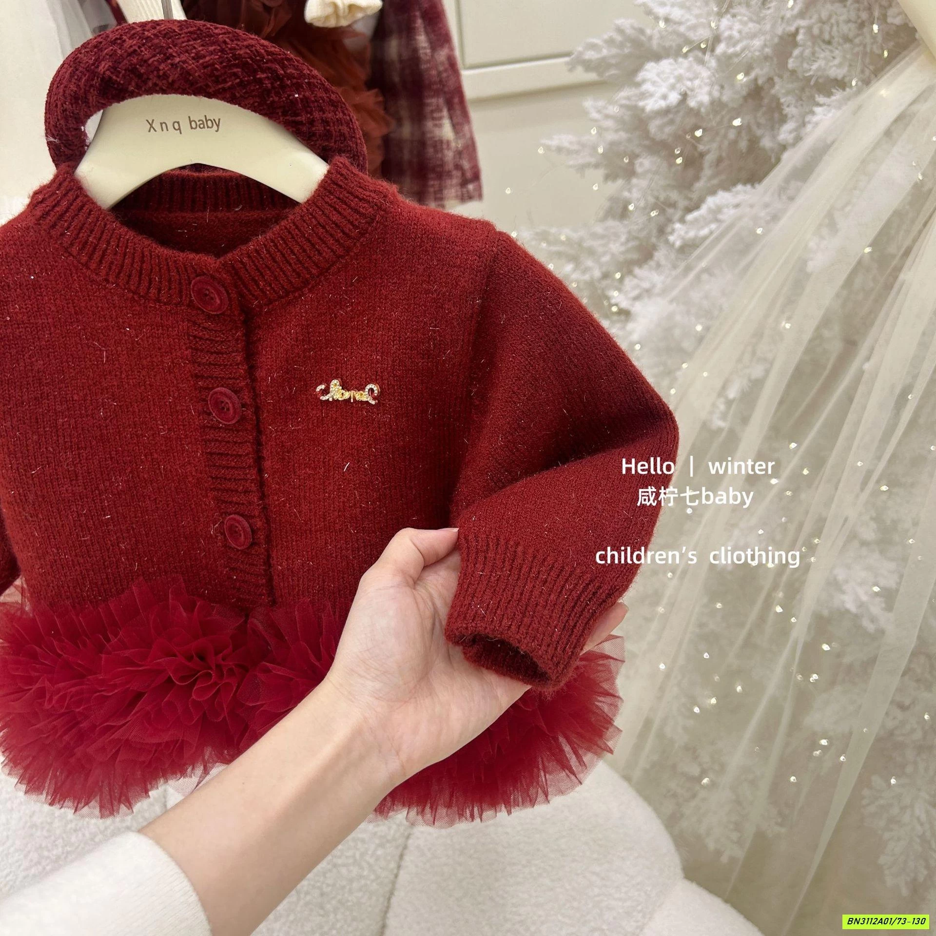 SÉT VÁY LEN ĐỎ PHỐI VOAN TBABY