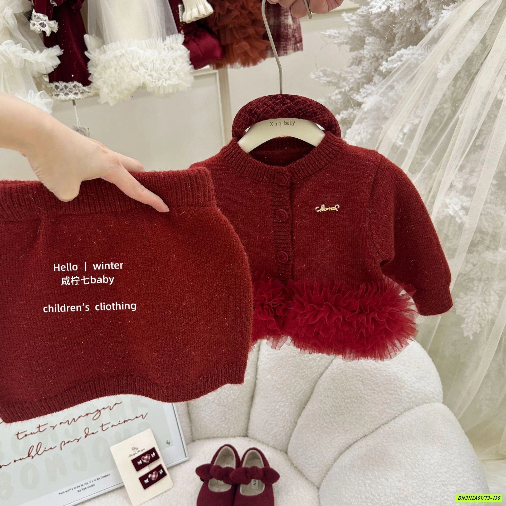 SÉT VÁY LEN ĐỎ PHỐI VOAN TBABY