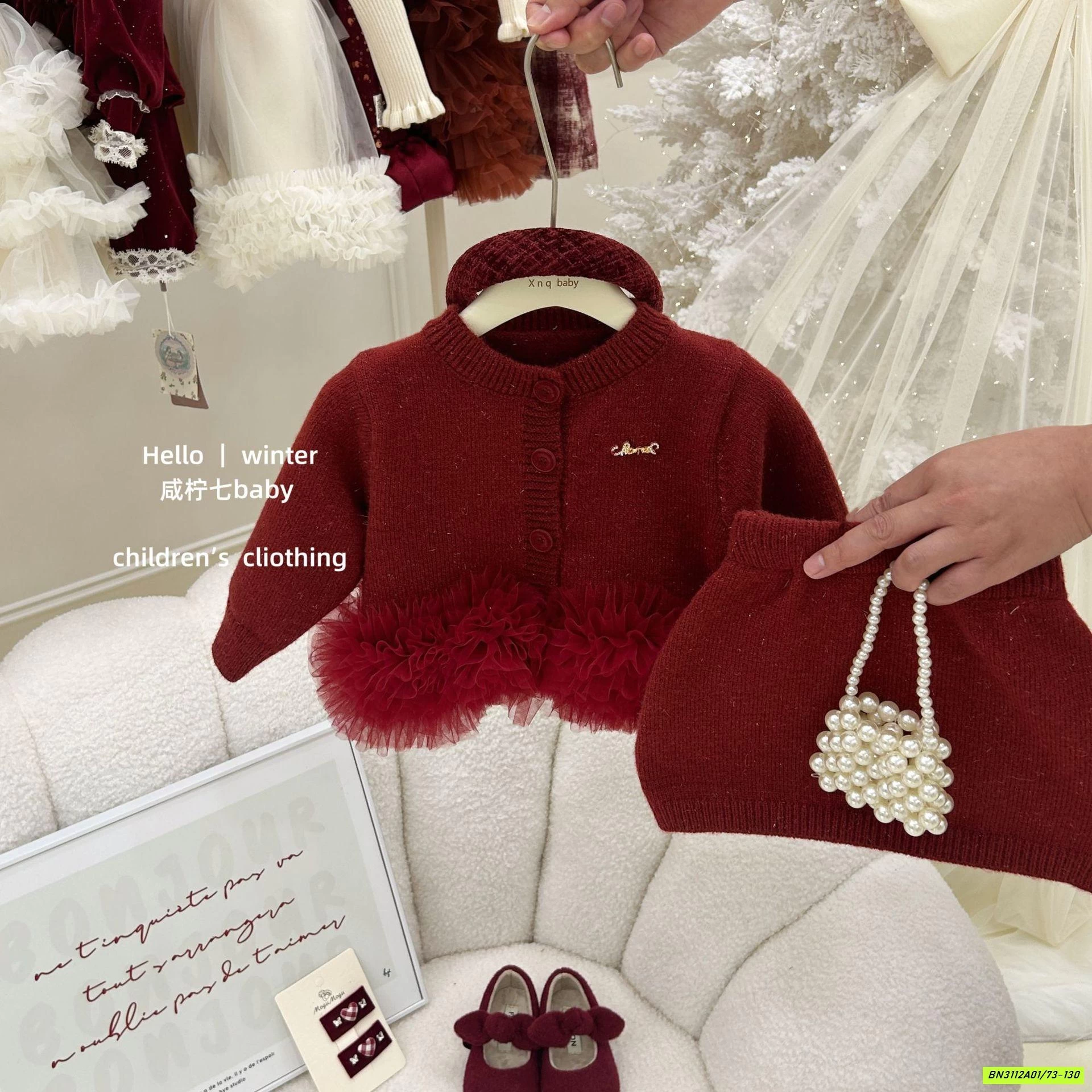 SÉT VÁY LEN ĐỎ PHỐI VOAN TBABY