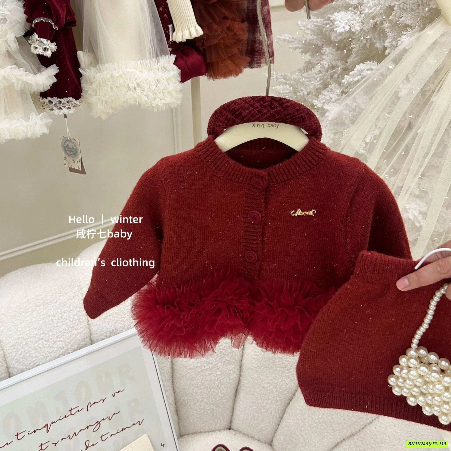 SÉT VÁY LEN ĐỎ PHỐI VOAN TBABY