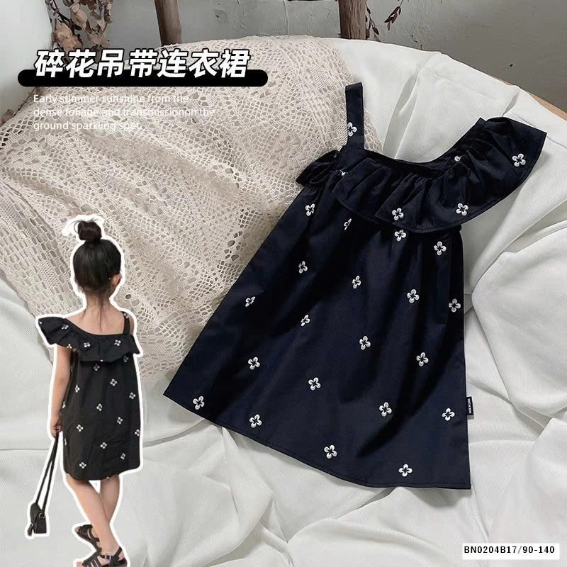 VÁY HOA LỆCH VAI CHO BÉ GÁI