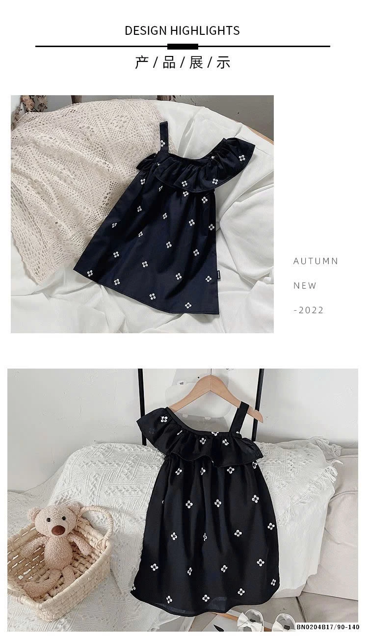 VÁY HOA LỆCH VAI CHO BÉ GÁI