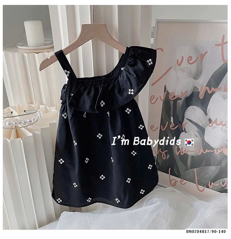 VÁY HOA LỆCH VAI CHO BÉ GÁI