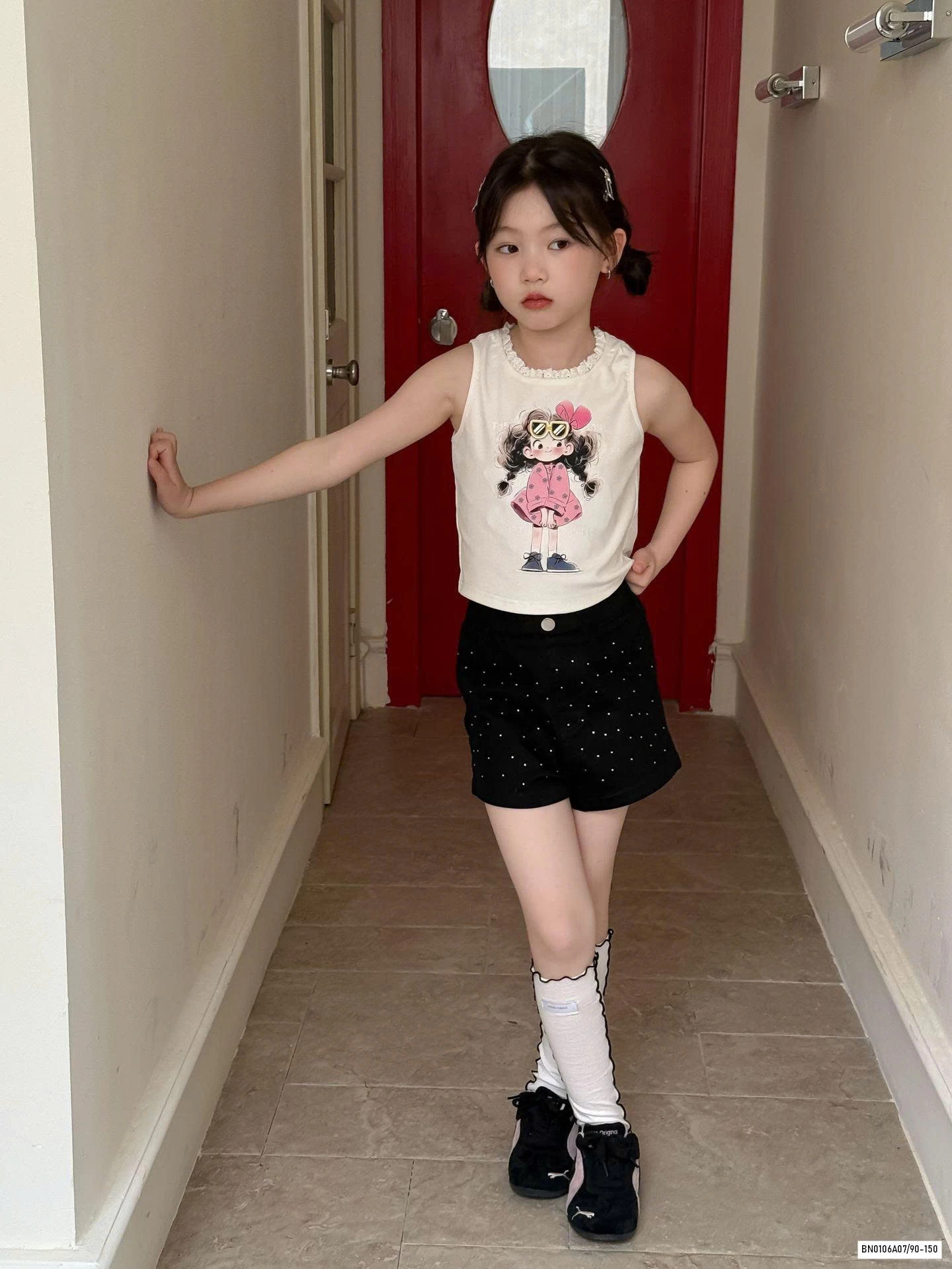 ÁO SÁT NÁCH CÔ GÁI MIX SHORT CHẤM BI